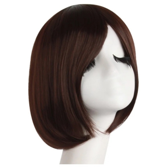 Unbranded~Dark Brown With Highlights 12 Inch Straight Modern Cut Bob Wig - Picture 13 of 13